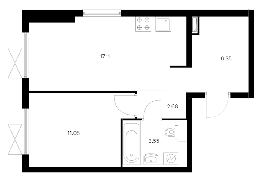 1-комнатная квартира 40.74 м², 2/15 эт., ЖК «Заречный парк»